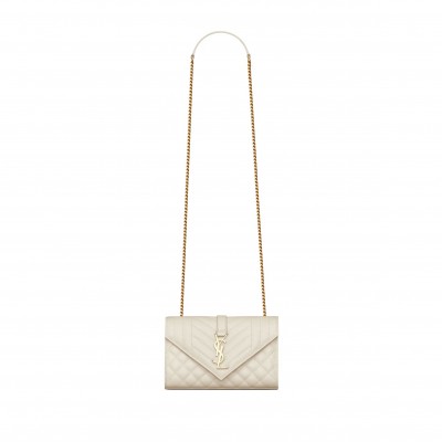 YSL ENVELOPE SMALL IN QUILTED GRAIN DE POUDRE EMBOSSED LEATHER 600195BOW919207 (21*13*6cm)